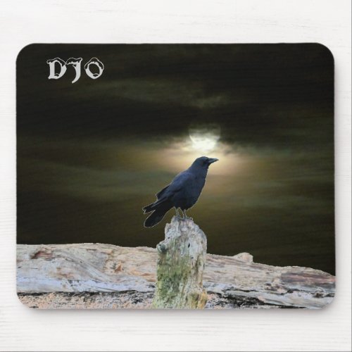 Crow on Driftwood Beach getting Moon Tan Mouse Pad