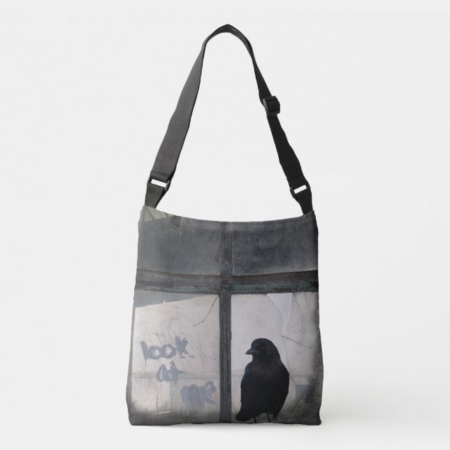 Crow on Old Window Crossbody Bag (Front)