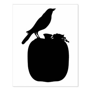 Crow on Pumpkin Halloween 4" x 5" Rubber Stamp