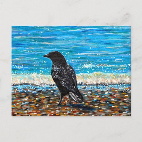 Crow on the Beach 2 Painting Postcard