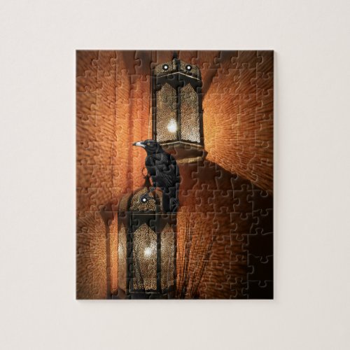 Crow On The Night Lantern Jigsaw Puzzle