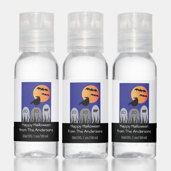 Crow on Tombstone Halloween Party Favor Hand Sanitizer