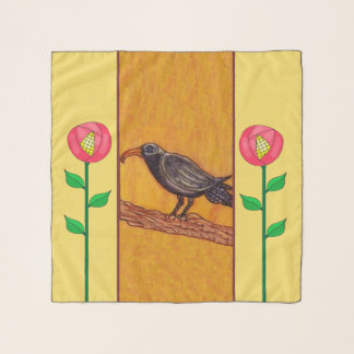 Crow on Tree branch Abstract Red Roses on Stems Scarf