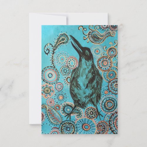 crow painting on blue thank you card