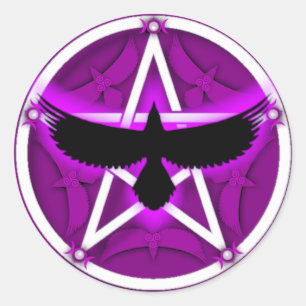 Crow Pentacle - Purple Classic Round Sticker