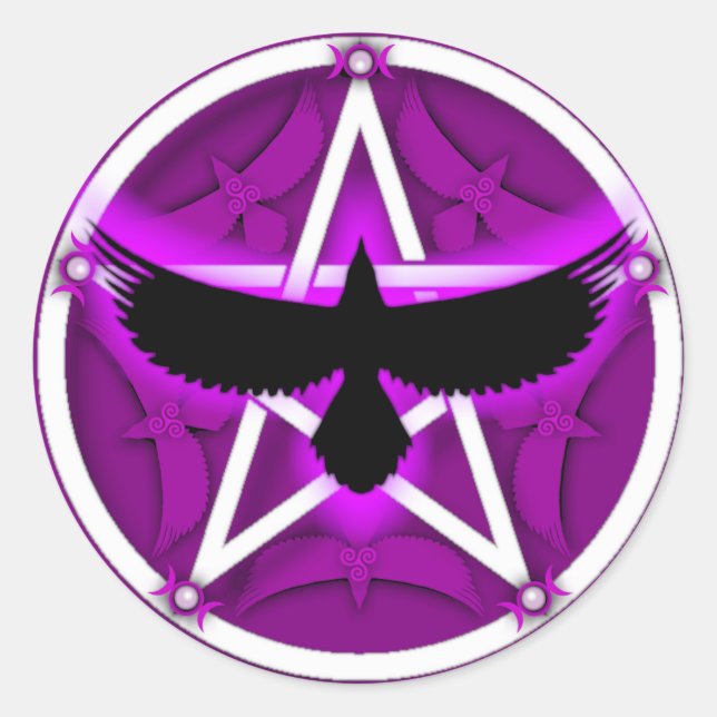 Crow Pentacle - Purple Classic Round Sticker (Front)