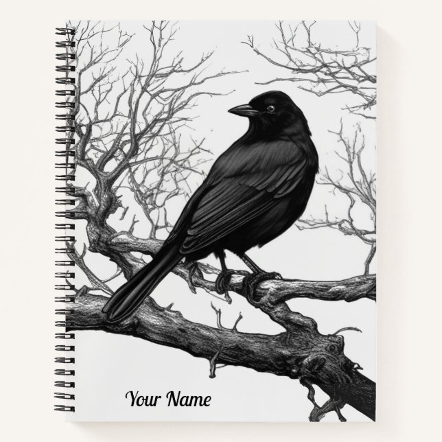 Crow Perched on Bare Winter Branches Journal (Front)