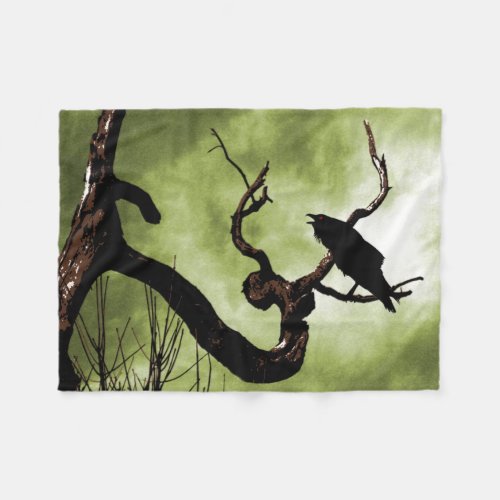Crow Perching On A Branch Fleece Blanket