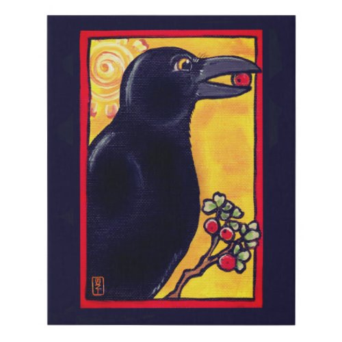 Crow Raven Bird Animal Yellow Blue Fun Painting Faux Canvas Print