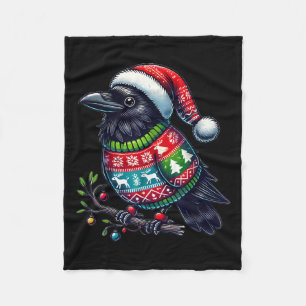 Crow Raven Bird Ugly Sweater Santa Hat Christmas  Fleece Blanket