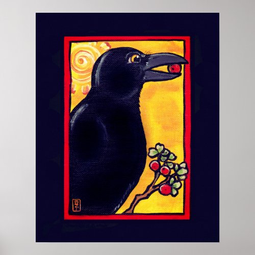 Crow Raven Colorful Red Bird Animal Fun Painting P Poster