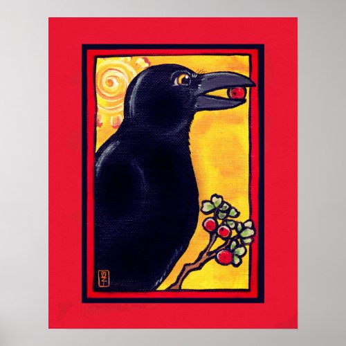 Crow Raven Colorful Red Bird Animal Fun Painting Poster