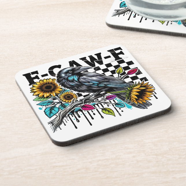 Crow Raven F-CAW-F Funny Halloween Beverage Coaster (Left Side)