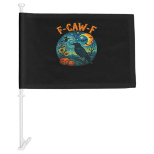 Crow Raven F-Caw-F Funny Halloween Gothic Checkere Car Flag