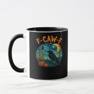 Crow Raven F-Caw-F Funny Halloween Gothic Checkere Mug