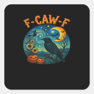 Crow Raven F-Caw-F Funny Halloween Gothic Checkere Square Sticker
