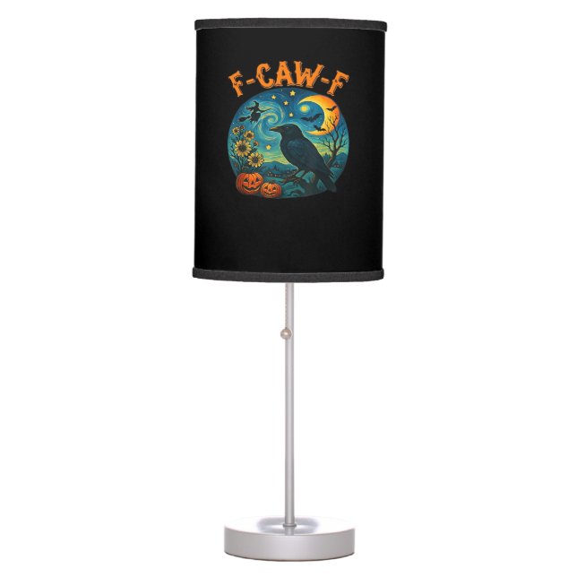 Crow Raven F-Caw-F Funny Halloween Gothic Checkere Table Lamp (Front)