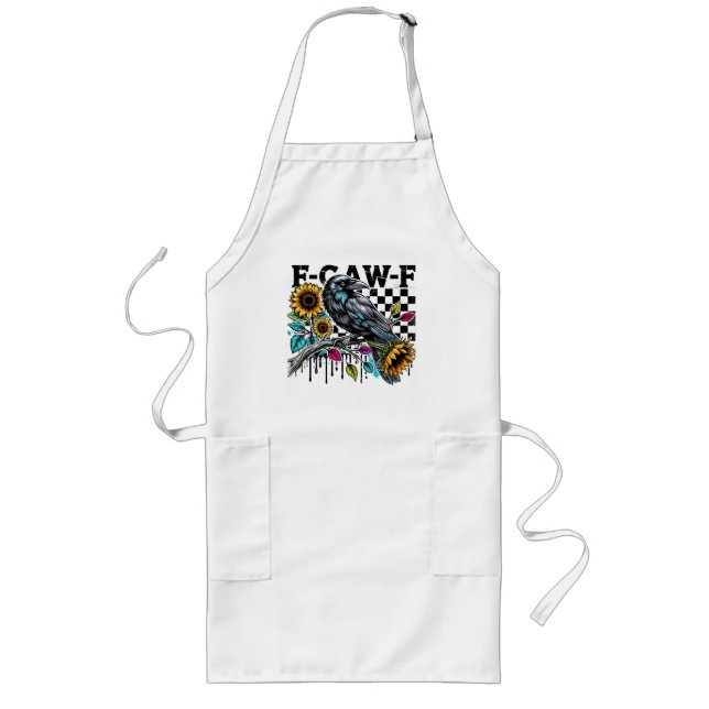 Crow Raven F-CAW-F Funny Halloween Long Apron (Front)