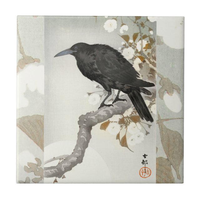 Crow Raven Koson Japanese Bird Ceramic Tile (Front)
