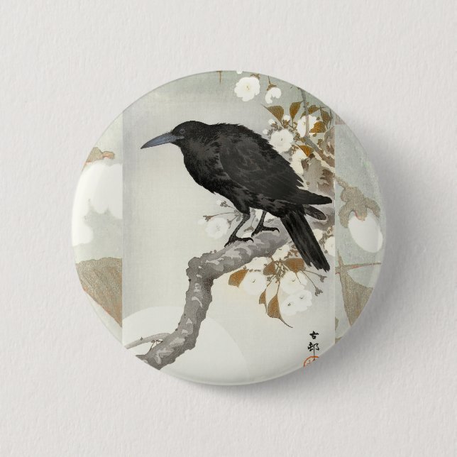 Crow Raven Koson Japanese Bird Crow Button (Front)