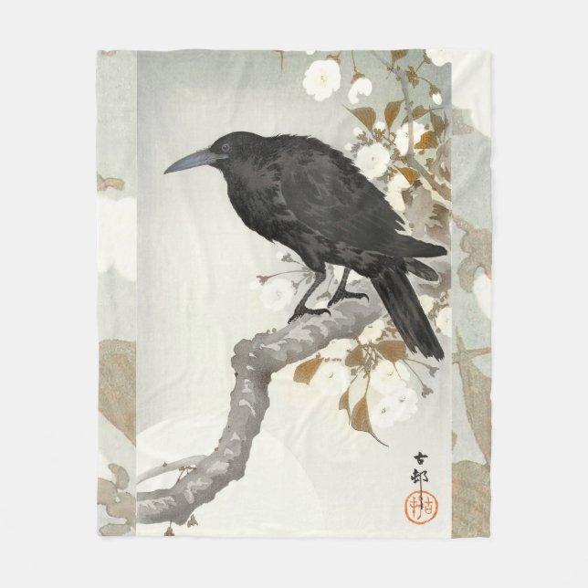 Crow Raven Koson Japanese Bird Crow Fleece Blanket (Front)