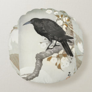 Crow Raven Koson Japanese Bird Crow Round Pillow