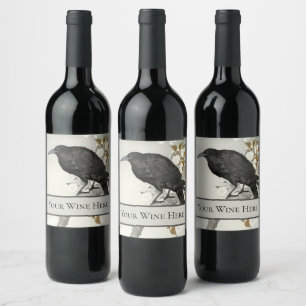 Crow Raven Koson Japanese Bird Crow Wine Label