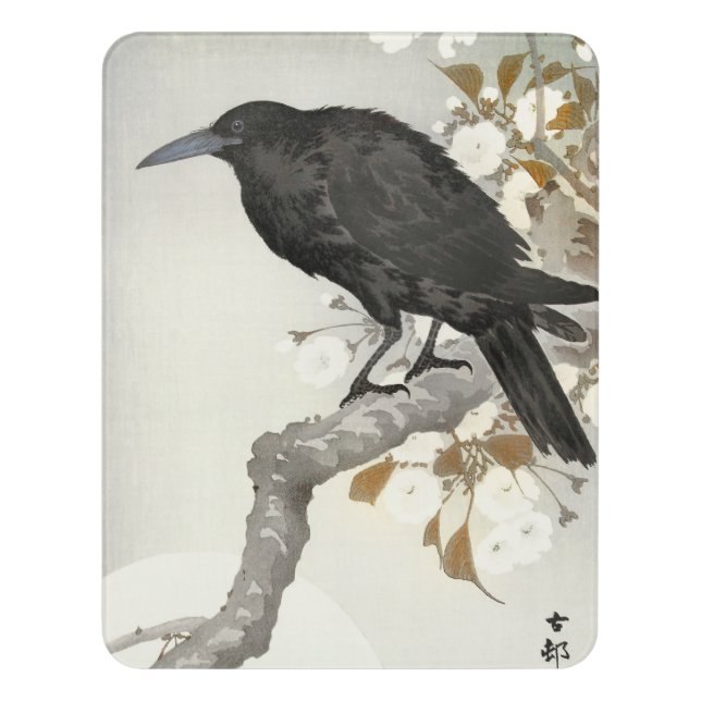 Crow Raven Koson Japanese Bird Door Sign (Contemporary Vert)