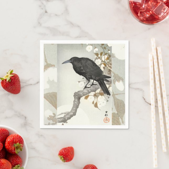 Crow Raven Koson Japanese Bird Napkins (Insitu)