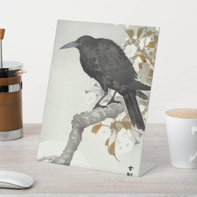 Crow Raven Koson Japanese Bird Pedestal Sign (In SItu)