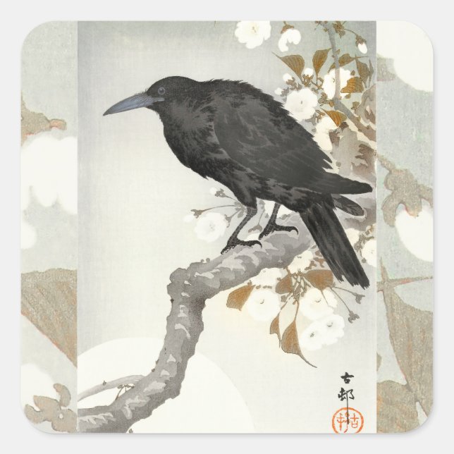 Crow Raven Koson Japanese Bird Square Sticker (Front)