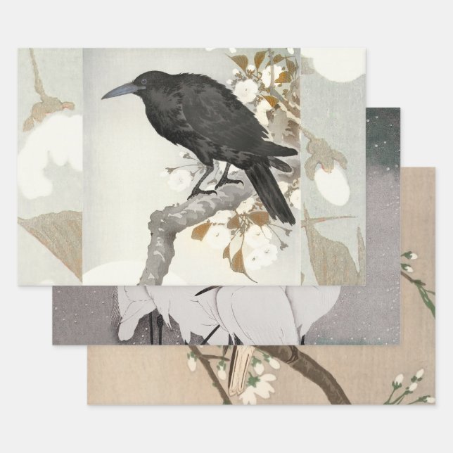 Crow Raven Koson Japanese Bird Wrapping Paper Sheets (Set)