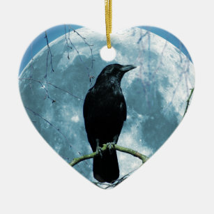 Crow Raven Moon Night Gothic Fantasy Stunning Ceramic Ornament