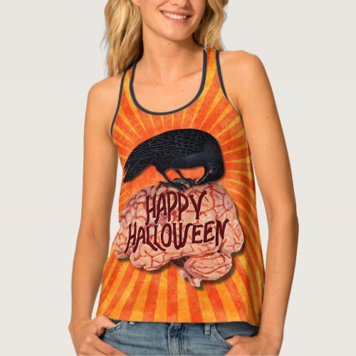 Crow Raven Scary Pecking Brain Unique Halloween Tank Top