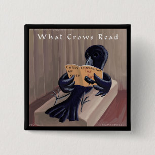 Crow Reading The Raven Funny Button