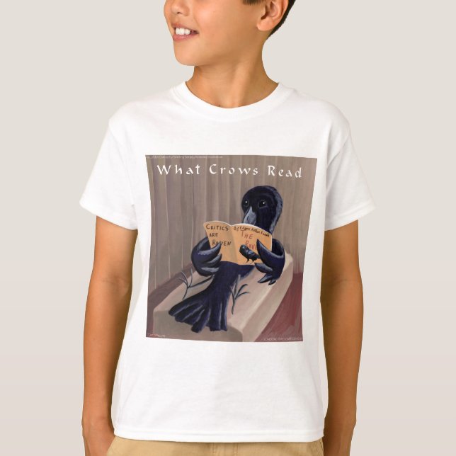Crow Reading The Raven Funny T-Shirt (Front)