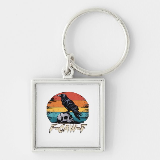 Crow, Retro F-Caw-F Bird Crow Funny Crow Bird Cawi Keychain (Front)