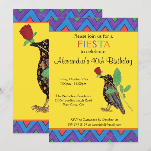 Crow & Rose Mexican Art Birthday Party Invitation