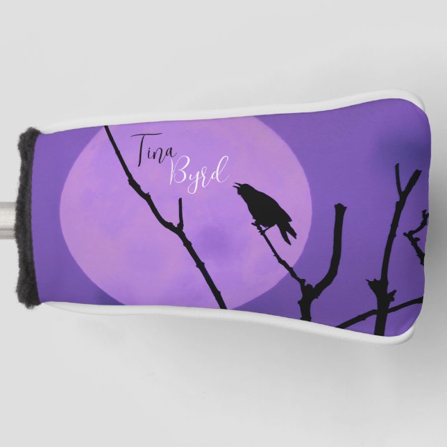 Crow Silhouette Lavender Purple Moon  Golf Head Cover (Front)