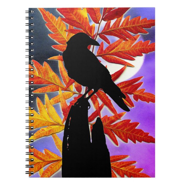 Crow Silhouette Striking Autumn Leaves Notebook (Front)