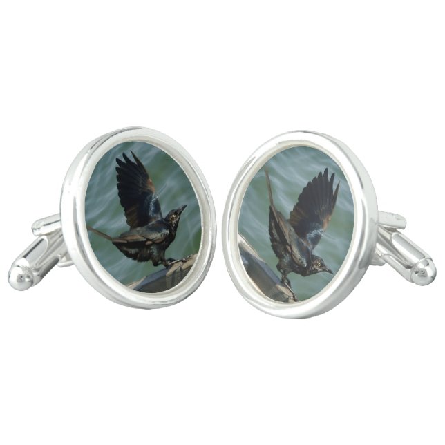 Crow Silver Cufflinks (Angled)