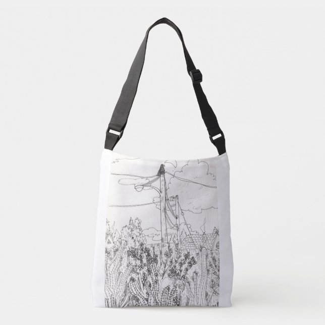Crow Sitting On A Power Line | Tote Bag in White (Front)