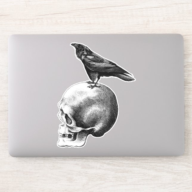 Crow Sitting On Human Skull goth Art Sticker (Computer)