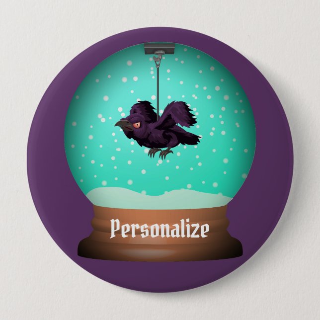 Crow snow globe raven fall unique purple gothic button (Front)