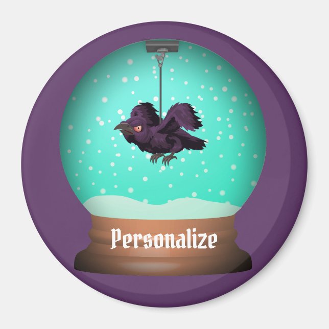 Crow snow globe raven fall unique purple gothic magnet (Front)