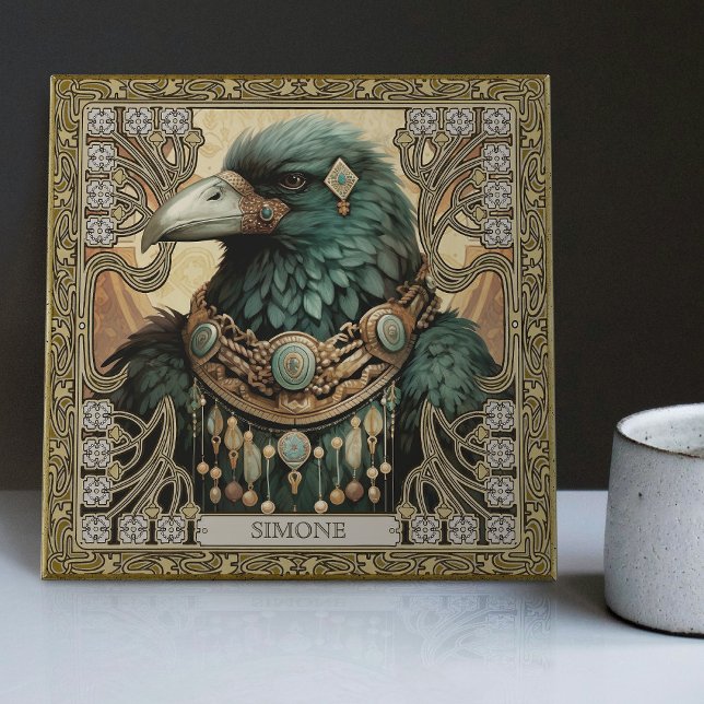 Crow Spirit Animal Personalized Name Field Ceramic Tile (Creator Uploaded)