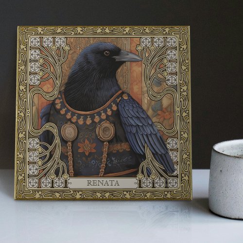 Crow Spirit Animal Personalized Name Field Ceramic Tile