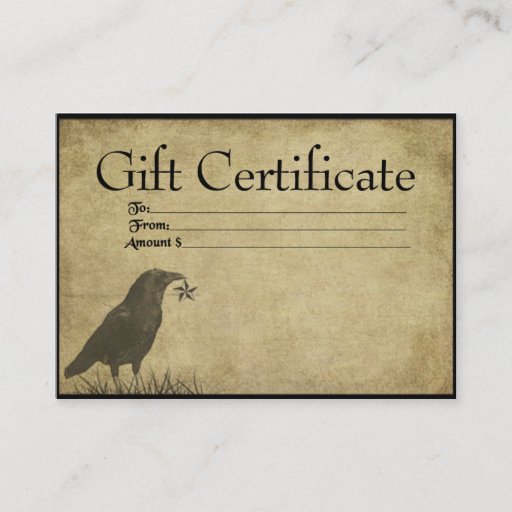 Customizable Crow &amp; Star- Prim Gift Certificate Cards Business Card Templates