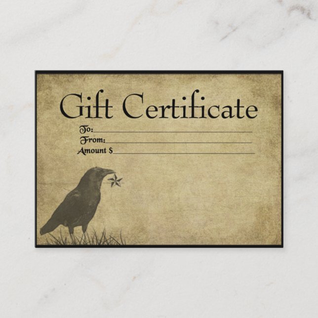 Crow & Star- Prim Gift Certificate Cards (Front)