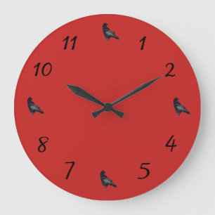 Crow Time Flies Large Clock